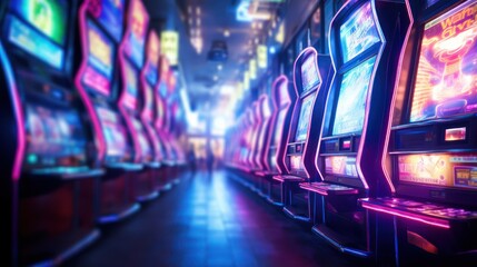 Blurred slot machines beckoning in the casino - obrazy, fototapety, plakaty