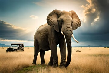 Fototapeta na wymiar elephant in the savanna travel summer for safari