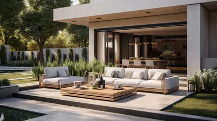 Foto op Canvas Sleek villa with open living space and a cozy terrace nook © PRI
