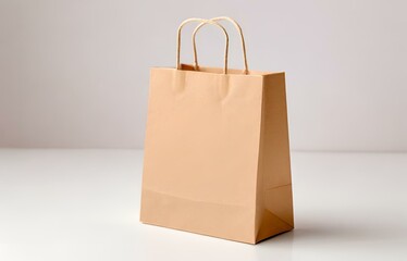Paper package mock up concept. Beige shopping bag mockup isolated on white background. Generative ai