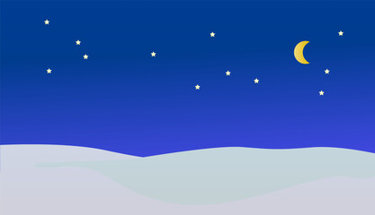 冬の夜空に浮かぶ月の背景イラスト