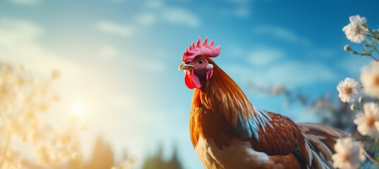 Male chicken rooster. Generative AI technology.	
 - obrazy, fototapety, plakaty