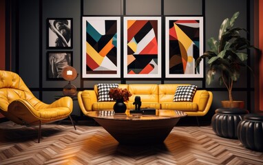 80's and 90's modern contemporary interior design living room. Generative AI