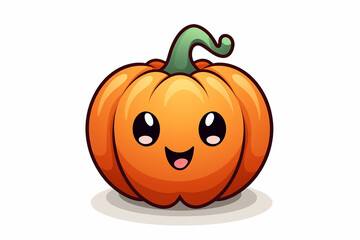 cute kawaii scary smiling pumpkin on white background for halloween, generative AI