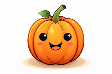 cute kawaii scary smiling pumpkin on white background for halloween, generative AI
