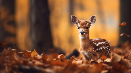Portrait of baby deer in autumn