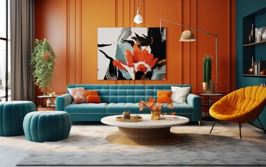 80's and 90's modern contemporary interior design living room. Generative AI