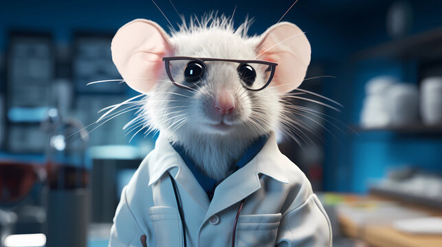a mouse in a lab coat with glasses on the lab