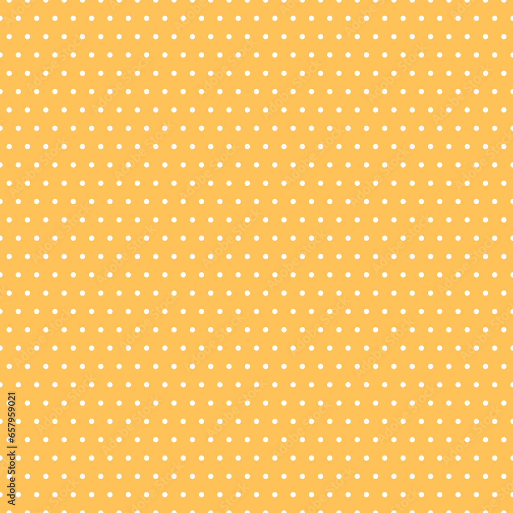 Poster polka dot seamless pattern. yellow and white dotted repeated background. swatch template for textile
