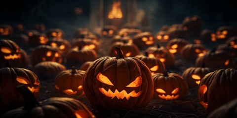 halloween pumkins jack-o-lanterns background cinematic - obrazy, fototapety, plakaty