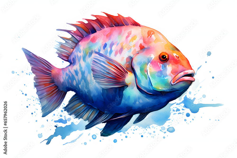 Wall mural ornamental fish aquarium and watercolor style