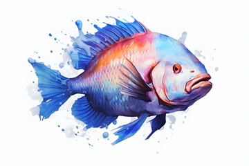 ornamental fish aquarium and watercolor style