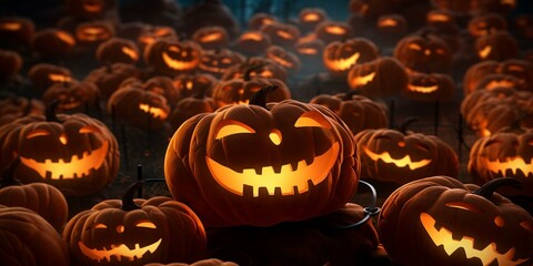 halloween pumkins jack-o-lanterns background cinematic - obrazy, fototapety, plakaty