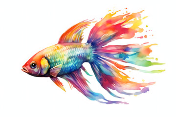 Fototapeta premium ornamental fish aquarium and watercolor style
