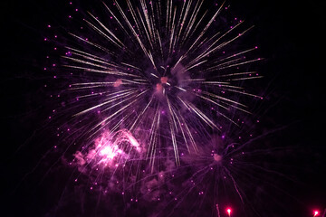 Beautiful colorful fireworks at night. Selective focus. 