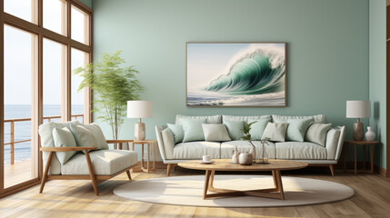 a solid color backdrop with a tranquil and peaceful shade of seafoam green. Created with generative AI