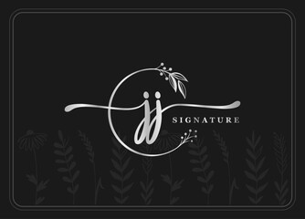logotype gold signature initial jj logo design isolated leaf and flower
