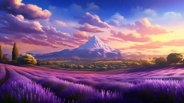 Lavender field and sky high definition wallpaper background Generated with AI Tool