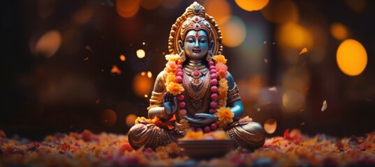 Vishnu blue god statue. Hindu religion concept. Generative AI technology.	
 - obrazy, fototapety, plakaty