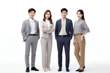 Obraz premium Portrait of successful group of Asian business people looking at camera. Portrait of happy businessmen and satisfied businesswomen standing as a team. Generative AI.