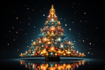 A Sparkling Christmas Tree Reflected in a puddle