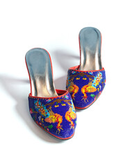 Blue nyonya manek shoes or nyonya neaded shoes. A nyonya traditional shoes isolated in white background.