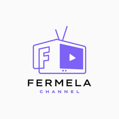 F letter mark channel television tv logo vector icon illustration