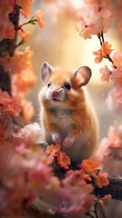 Obraz premium Golden Hamster: A Tiny Spectacle Amidst a Floral Sea