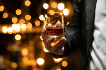 Celebrate whiskey a friendly party in restaurant.