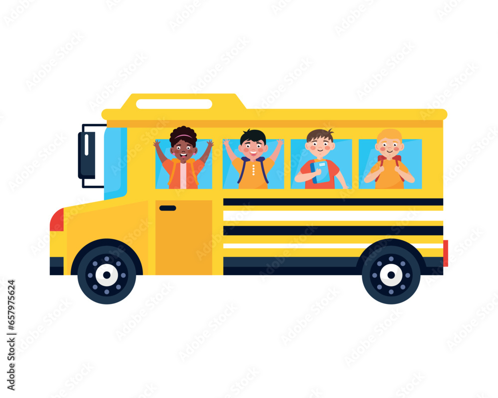 Sticker students bus isolated