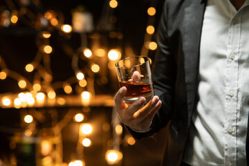 Celebrate whiskey a friendly party in restaurant.