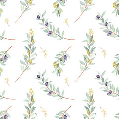 Watercolor olive leaves as seamless pattern
