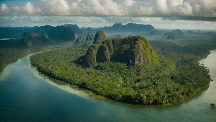 The beauty of the aerial view of the amazon forest. - obrazy, fototapety, plakaty