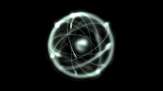 High energy atomic structure simulation with electron shell, rapidly moving electrons and pulsating nucleus.