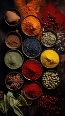 Spice Grid: An Array of Aromas and Flavors,spices in the market,collection of spices