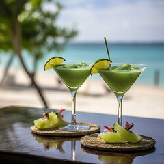 Tropical Relaxation: Green Cocktails by the Ocean,cocktail on the beach,cocktail in the bar