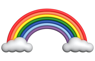 3d colorful rainbow with clouds realistic design art for element