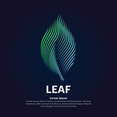 simple logo leaf Illustration in a linear style. Abstract line art green leaf Ecology Logotype concept icon. Vector logo leaf color silhouette on a dark background. EPS 10