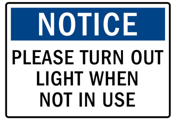 Light switch sign and labels please turn off light when not in use