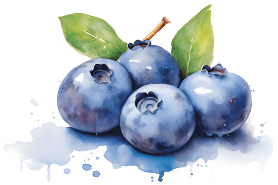 Fresh blueberries watercolor art style