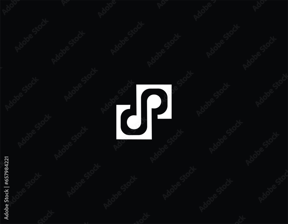 Poster infinity dp or dsp initials logo. letters dp or dsp logo mark isolated on black background