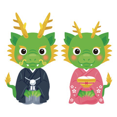 晴れ姿の辰年のキャラクター　男女