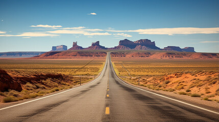 Endless straight highway in the American Southwest United