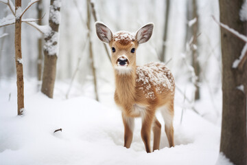 Naklejka na ściany i meble a cute deer playing in the snow