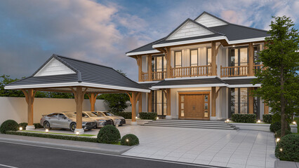 3D building rendering Thai modern house style
