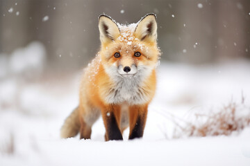 a cute fox playing in the snow