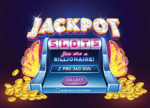 Jackpot. gambling game bright banner with confetti. Slots games. Shining retro sign. Casino or lottery advertising template. big win. vector illustration