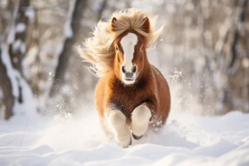 Fotobehang a cute horse playing in the snow © Yoshimura