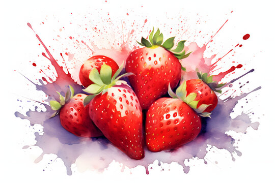 Fresh strawberries watercolor art style