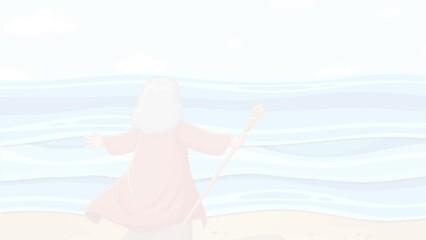 Scene of Moses parting the Red Sea and leading the Israeli people through.
